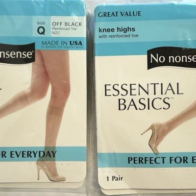 No Nonsense Essential Basic Size Q Off Black Reinforced Toe Knee Highs